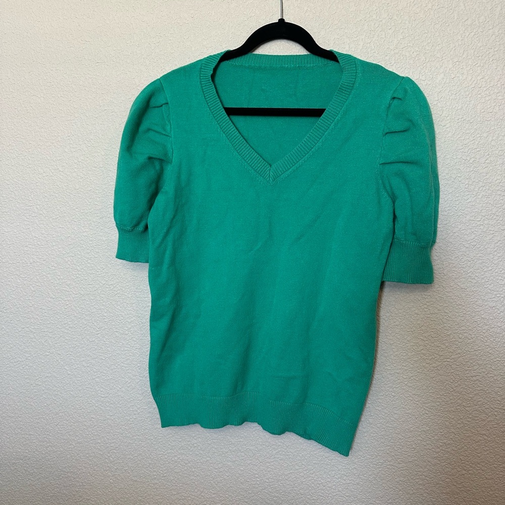 Green Puff Sleeve Sweater